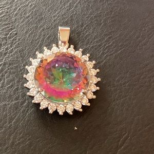 Sterling Silver Majestic Mystic Fire Topaz Lab Created Pendant 20ctw